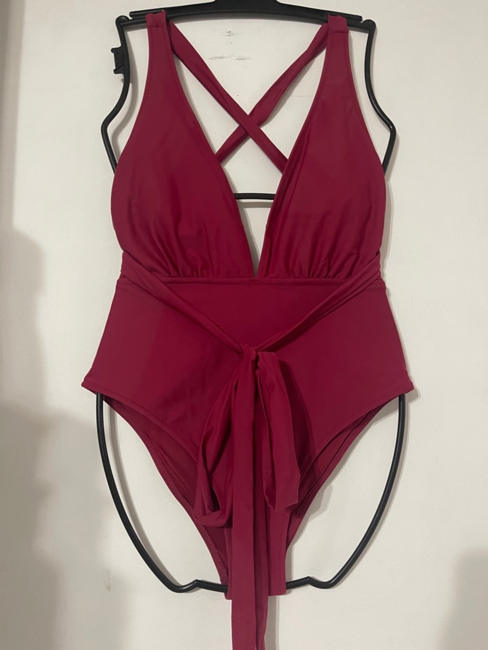 NWT Cupshe Dark Red Deep V wrap one piece